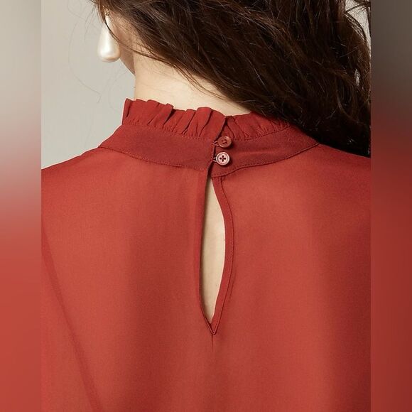 NWT J CREW Ruffleneck top in chiffon in red - Picture 5 of 7